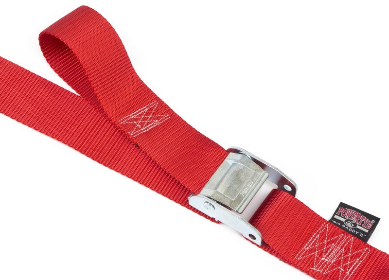 PowerTye Cam Buckle Tie Down Straps â€“ 2 inch x 12ft Straps with Latch Hooks â€“ Ideal for Motorcycle, ATV, Trailers, and Truck Bed Cargo â€“ 600 lb WLL & 1,800 lb Break Strength â€“ USA Made, Red (Pair) - Image 2